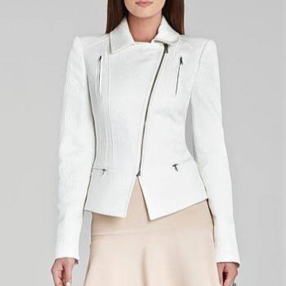 Women's White Asymmetric Zip Jacket